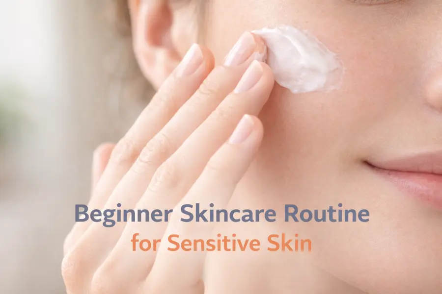Beginner skincare routine for sensitive skin showing close-up of cream application on face for gentle hydration