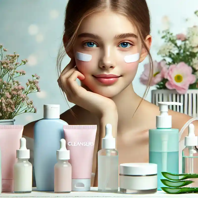 Safe Acne Treatments Tweens & Teens girl pic with products